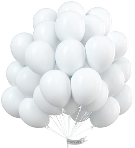 PartyWoo Luftballons Weiß, 100 Stück 12 Zoll Ballons Weiß, Weiße Luftballons für Ballongirlande oder Ballonbogen als Partydeko, Geburtstagsdeko, Hochzeitsdekoration, Babypartydekoration, Weiß-Y13