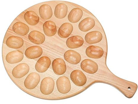 puzzlegame Porta Huevos | Plato de Huevos Rellenos de Madera Reversible con 24 Agujeros | Bandeja para Huevos con Mango Duradero | Bandeja Redonda de Madera para Servir Huevos