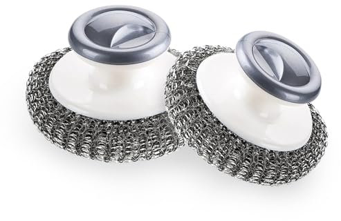 2 spugne in acciaio inox con manico, strumento per pulire i piatti, spazzola abrasiva per pentole da cucina, padelle, lavello