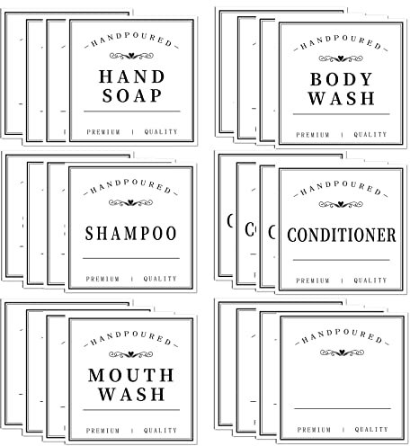 KSIWRE 24 Sheets Waterproof Labels, Shampoo Labels for Bathroom, Hand Soap, Dishwashing Liquid, Conditioner, Shower Gel, Self Adhesive Label Stickers