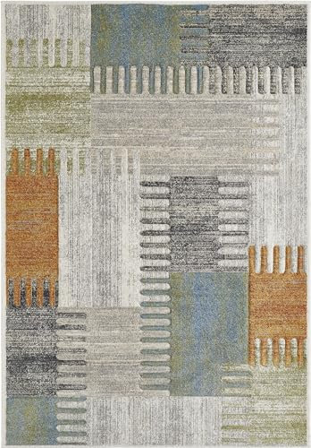-LUXOR- living Teppich Torrent moderner Kurzflorteppich, abstraktes Muster, Patchwork-Design, Hoch-Tief Struktur, Farbe: Blau-Multi 2, Größe: 160 x 230 cm