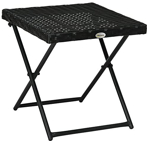 Outsunny Beistelltisch aus Polyrattan klappbar Kaffeetisch Couchtisch Tablett Balkontisch Gartentisch Sofatisch Teetisch Gartenmöbel Rattantisch für Garten Terrasse Balkon, 40x40x40cm Schwarz