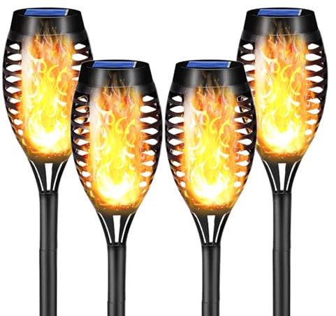 LQWELL® Solar Lights Solar Torch Light for Outdoor Garden 4 Pieces 12 LED Solar Lamp with Realistic Flame Effect IP65 Waterproof Garden Torches Solar Path Backyards Lawn Lighting