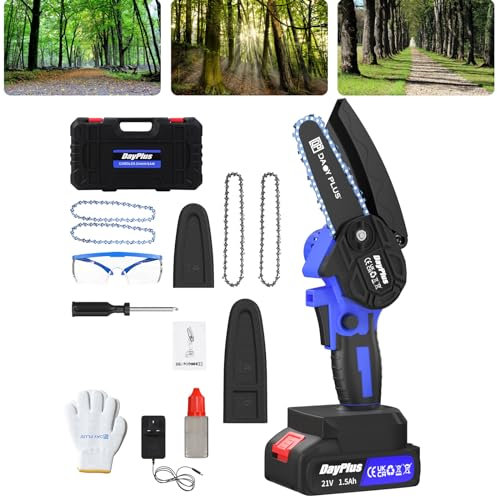 Tronçonneuse électrique sans fil 2 en 1 de 4 pouces et 6 pouces avec 1 Batterie et Chargeur Verrouillage de sécurité Petite Scie à Chaîne Portative à Charge Rapide pour la Coupe du Bois