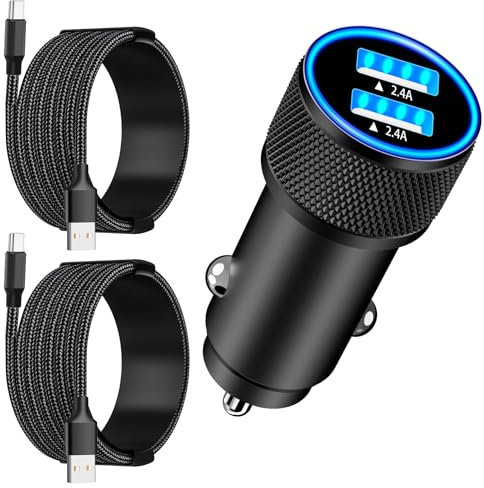 【Apple MFi Certified】iPhone 16 Car Charger Fast Charging, Rombica 4.8A USB Power Cigarette Lighter USB-C Car Charger with 2Pack Tyep-C Braided Cable for iPhone 16 Pro/16 Pro Max/15/15 Pro/Galaxy/Pixel