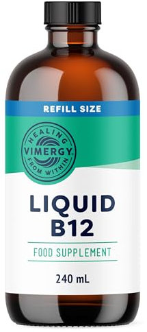 Vimergy Vitamine B 12 Liquide – 240 ml – Vitamine B12 Liquide Végane – Soutient le Système Nerveux Cérébral – Saveur Naturellement Sucrée –Sans Sucre Raffiné, Gluten ni OGM, Céto et Paléo-amica