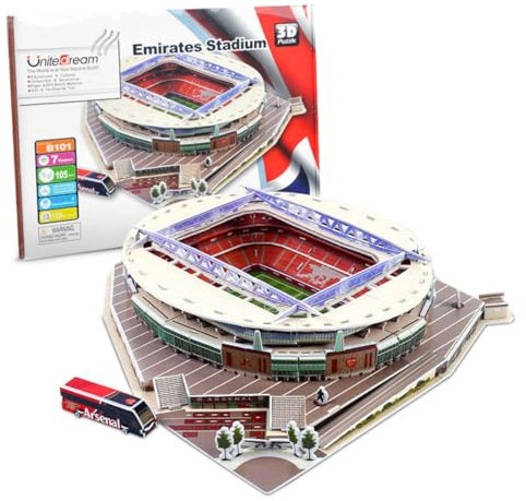 Habarri - The Gunners Puzzle 3D - Komplettset 3D Puzzle Stadion - 3D Fußballstadion für Kinder und Erwachsene - Fußballstadion Modell - Modellbau - 105 Elemente