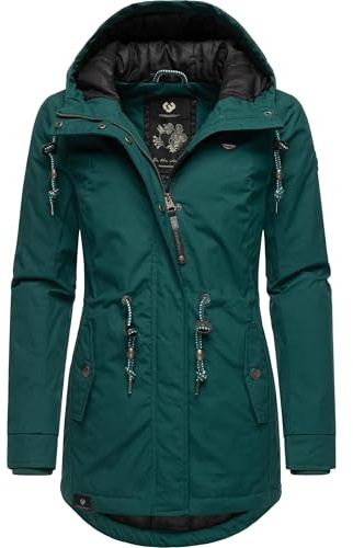 Ragwear Damen Winter-Kurzmantel Monadis Black Label mit Kapuze | Länge: po-bedeckend | Wärmegrad 3 von 3 – warm gefüttert | wasser- und windabweisend | fleecegefütterte Kapuze
