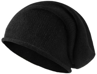 Tinncana Kaschmirwolle Slouchy Beanie, weiche warme Wintermütze für Frauen und Männer (DE/NL/SE/PL, Alphanumerisch, Einheitsgröße, Schwarz)
