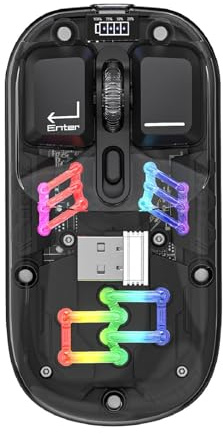 ATTOE Souris sans fil Bluetooth transparente BT + 2,4 G double mode avec couvercle supérieur magnétique, souris de jeu rétroéclairée RVB rechargeable pour jeux/esports/ordinateurs de bureau