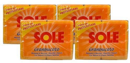 Sapone Sole GRANBUCATO, Ottimo Per Prettattare, Rimuove Le macchie, Rispetta i Tessuti, Con Sapone Di Origine Naturale 500g (4 Unità)