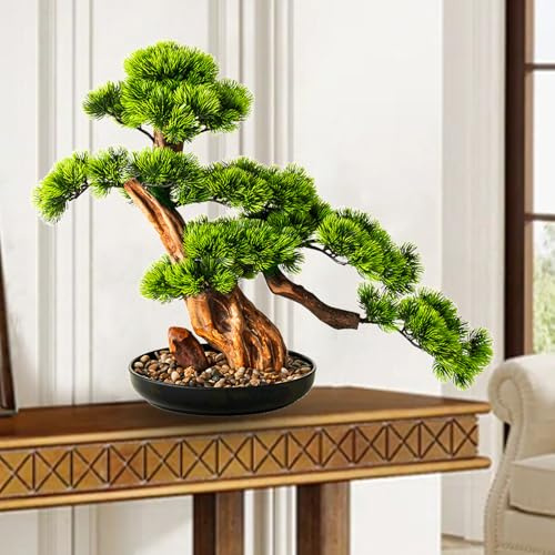 FUYAO Künstlicher Bonsai Kiefernbaum, 17In Faux Topfpflanze Schreibtisch Display Fake Baum, Realistische Bücherregal Bonsai Baum, Japanische Zen Garten Zeder Bonsai Pflanze Büro