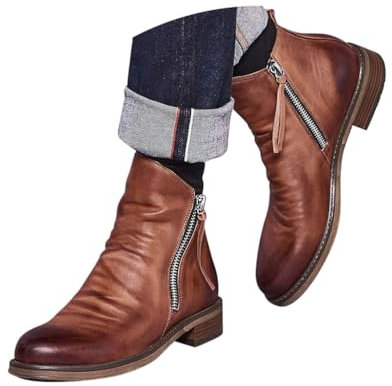 Minetom Stivali da Uomo Chelsea Boots High Top Business Stivaletti Outdoor Vintage Ankle Boot Classic Stivaletto Biker con Cerniera Stivali Western A Marrone 38 EU