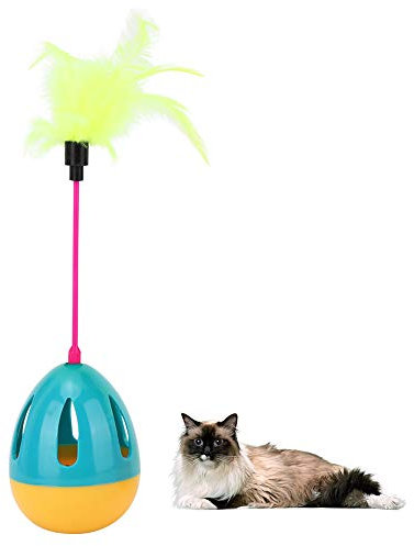PP Pet Swing Tumbler mit Federglocke, Katzen-Teaser, lustiges interaktives Spielzeug, blau, gelb, für Katzen (Blue and Yellow)