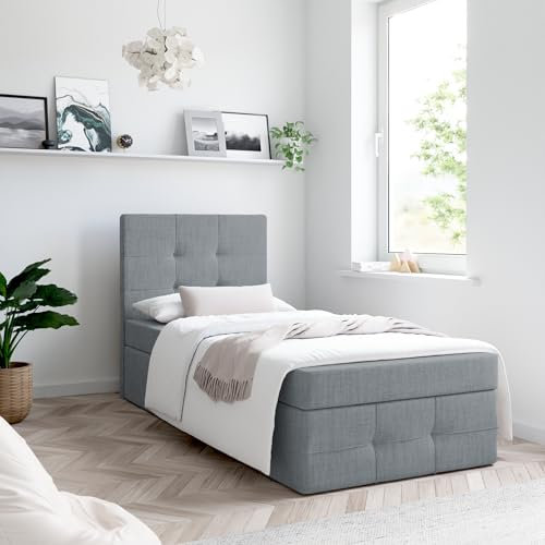 Generisch Boxspringbett MERA Premium MINI mit Bettkästen, OHNE Topper, Einzelbett, Stauraum (Dunkelgrau: Aura 24, 90x200 cm)
