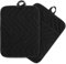 YUXIANLB 2Pcs Black Pot Holder with Pocket, Cotton Heat Resistant Potholder, Pocket Pot Holder Set, Multipurpose Hot Pads, Kitchen Hot Pad Oven Mitts for Cooking and Baking