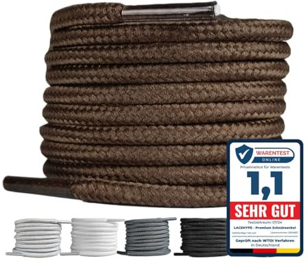 LaceHype 2 Paar - Premium Runde Schnürsenkel [ Ø4,5 mm ] Polyester für Arbeitsschuhe, Stiefel, Outdoorschuhe und Sportschuhe reißfeste Schuhbänder (Braun, 60cm)