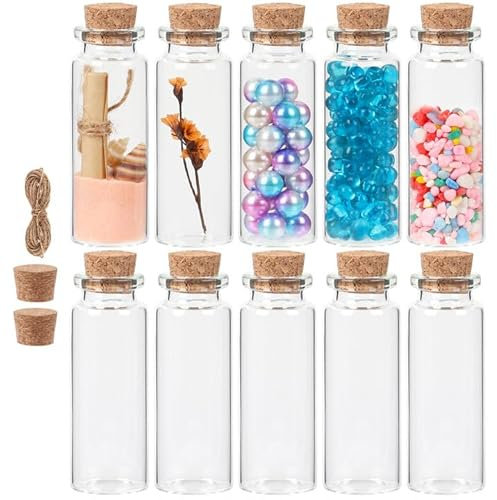 10PCS Small Glass Bottles with Cork Lids, Mini Glass Bottles with Stoppers Empty Jars Small Message Bottles Wishing Bottles Miniature Potion Bottles for DIY Crafts Decoration Wedding Party (22x60mm)