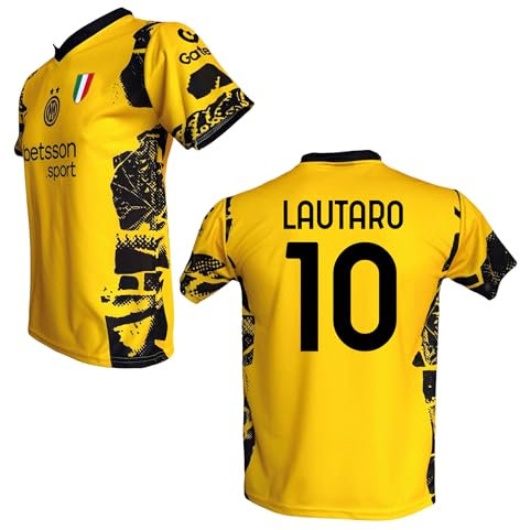 Terza Maglia I N T E R Gialla Personalizzata Lautaro 10 creata utilizzando Maglia Calcio Away Replica Autorizzata Nuova Taglie da Bambino (IT, età, 6 Anni, Regular, Giallo)