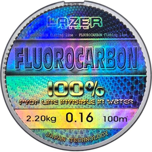 LAZER LINE Fluorocarbon Angelschnur 100m Dia 0,16mm Test 2,2kg - Transparent Vorfachschnur für Hecht Zander Barsch Forelle Karpfen - Fluorocarbon Vorfach - Raubfish Angeln Schnur – Flourocarbonschnur