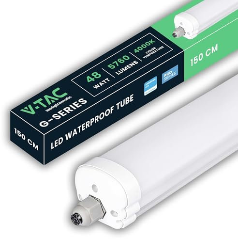 V-TAC Plafoniera LED da Soffitto Lineare Impermeabile - 150 CM - 48W - Chip Samsung - Lampada Rettangolare 5760 Lumen IP20 per Parete, Garage, Negozio - Tubo LED - Luce 4000k Bianca Naturale