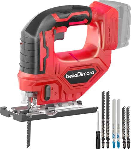 Scie sauteuse pour batterie Milwaukee 18 V, scie sauteuse sans fil avec lampe de travail à DEL, coupes biseautées de 0 ° à 45 °, 3 réglages orbitaux pour coupe droite/courbe/biseauté/cercle (batterie