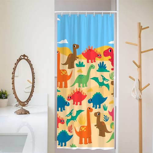 BREASOME Rideau de Douche Anti Moisissure 180 x 90 cm Rideau Douche Dinosaure Tissu Polyester Imperméable Lavable Rideau Baignoire avec 12 Crochets