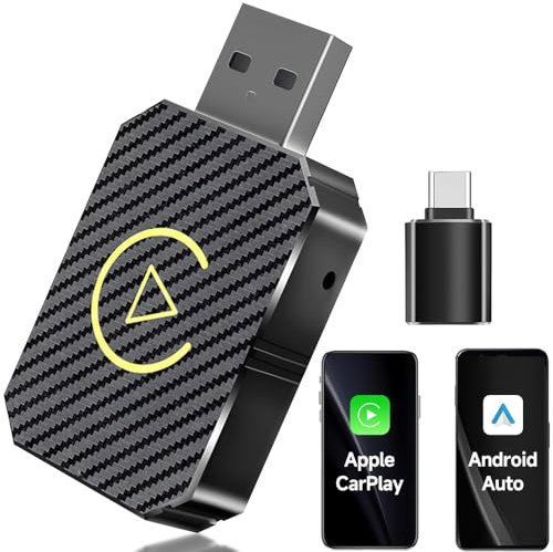 Adaptador Inalámbrico Carplay y Android Auto, Adaptador Carplay Inalámbrico Compatible con iOS 10+/Android 11+, USB C Plug and Play para Coches Después de 2016