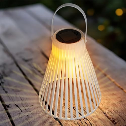 Solar LED Laterne weiß in Trichterform - 23 cm - Garten Hängeleuchte warmweiß für Außen und Innen - Solarleuchte Gartenlampe Tischlaterne Hängelaterne Gartenlicht Outdoor Deko Beleuchtung