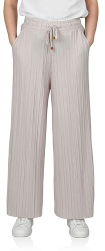 DENIMFY Palazzo Hose Damen Sommer 7/8 Culotte DFBrenda Hohe Taille Weites Bein Sommerhose Stoffhose Knöchellang Elastische Taille Taschen Einfarbig, Größe:L, Farben:Ash Beige