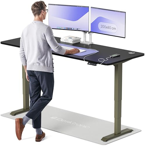 Desktronic HomePro Standing Desk – 200 x 80 cm Height Adjustable Desk with Electric Dual Motor, Touchscreen Controller & Integrated USB/USB-C, 3 Memory Presets