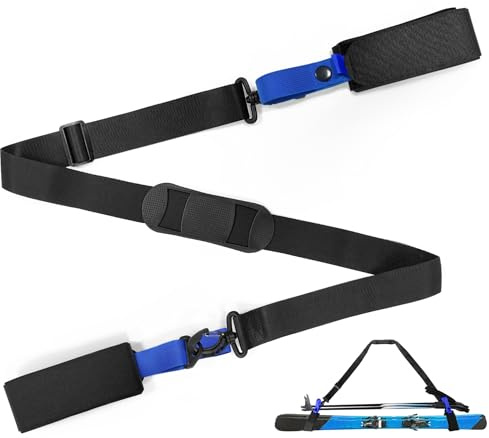 xiaoxiaozhijia Universal Verstellbare Skigurte,Ski tragegurt und stöcke tragegurt,Skibänder klettverschluss,Ein für Skier und Skistöcke geeigneter Gurt (Blau)