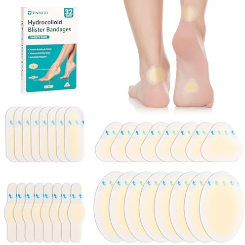 32PCS Hydrocolloid Blister Bandages for Feet – Waterproof Hydrocolloid Bandages, Gel Blister Pads for Heel & Toe, Blister Cushions for Prevention & Faster Recovery (32PCS-Variety Pack)