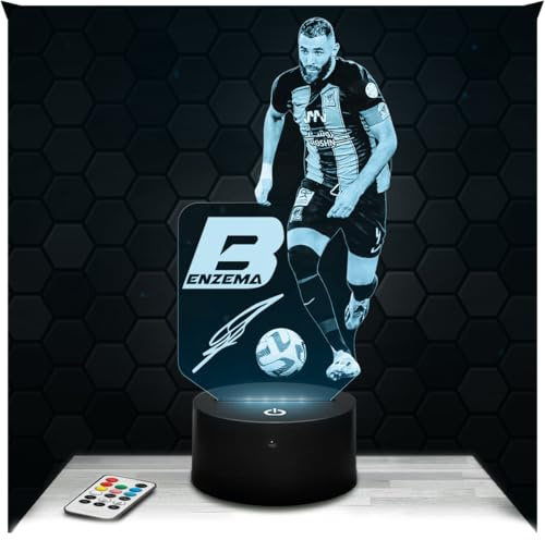 Lampephoto.fr - Lampe Karim Benzema Football 3D Touch Nachtlicht Fußball | Made in France, Sockel & Größe wählbar, dimmbar, Batterie-/USB-Betrieb, HD-Lasergravur, Geschenk für Fußballfans