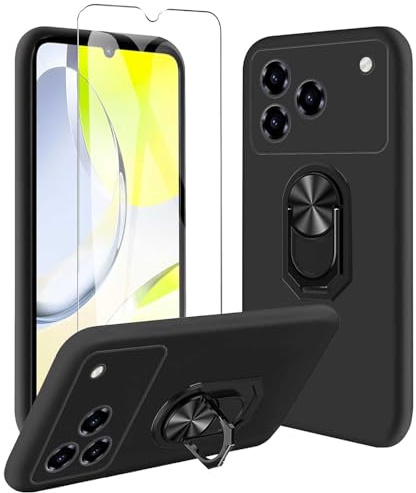 JDXHFF Funda Compatible con ZTE Blade A76 4G (6.75) Negro | con 360 ° Soporte Giratorio con Vidrio Templado Película Protectora - Carcasa Silicona TPU Suave Caso Case Black