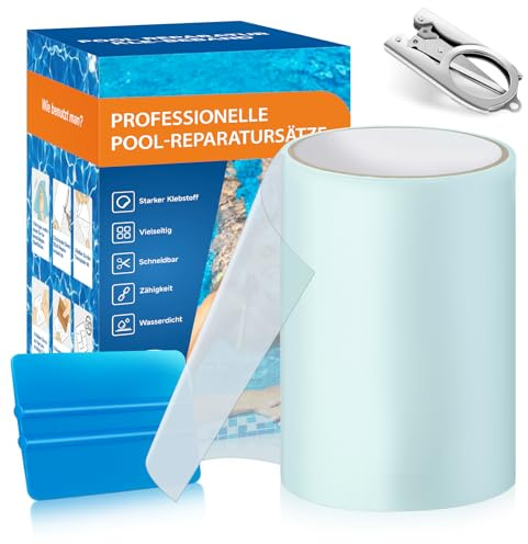 AQhui Parches Piscina Bajo Agua 10cm x 250cm | Kit Reparación con Accesorios | Cinta PVC para Reparar Lonas, Inflables y Piscinas