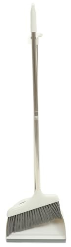 TIDTALEO Juego de Escoba Recogedor para Limpieza de Suelos de Cemento | Plástico, Metal y Pet, Mango Ergonómico, para Baldosas y Cemento, Color Beige, 1 Juego