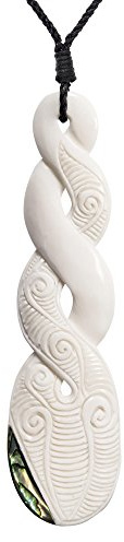 81stgeneration Extra Großer Handgeschnitzter Pikorua-anhänger aus Knochen mit Dreifacher Drehung und Paua-Muschel | Surfer-Accessoires für Herren | Handgemachte Tribal Statement Kordel Halskette