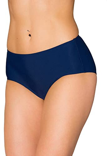 Aquarti Bas de Bikini Femme Taille Mi-Haute – Bas de Maillot de Bain Classique en Couleurs Unies, Bleu Foncé, 46