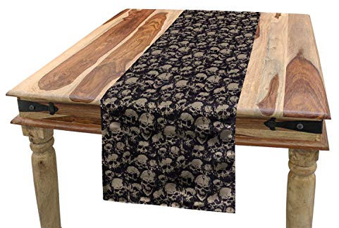 ABAKUHAUS Skull Tischläufer, Grunge Scary Übel, Esszimmer Küche Rechteckiger Dekorativer Tischläufer, 40 x 180 cm, Tan