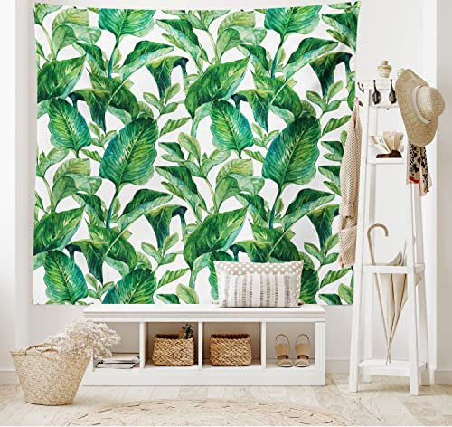 ABAKUHAUS Blatt Wandteppich und Tagesdecke, Watercolored Banana Tree aus Weiches Mikrofaser Stoff Waschbar ohne Verblassen Digitaldruck, 230 x 140 cm, Grün Dunkelgrün