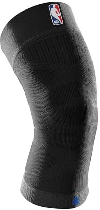 BAUERFEIND Kniebandage Sports Compression Knee Support NBA, 1 Unisex Sportkniebandage für Ballsportarten, Basketball Knie-Bandage in Schwarz mit NBA-Logo,XL