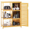 VIAGDO Badschrank Bambus mit 3 offenen Ablagen, Kommode, Sideboard, Küchenschrank, Badezimmerschrank, Lamellentüren, für Flur, Wohnzimmer, Küche, Arbeitszimmer, 66 x 33 x 87 cm