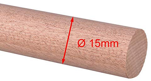 Mahagoni Rundstab, Rundholz, Treppensprosse, 1000mm lang, Ø 15mm, roh, geschliffen, KEINE BAUMARKTQUALITÄT