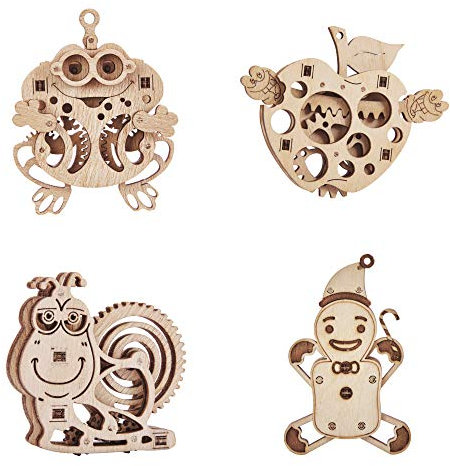 Wood Trick Set mit Mini-3D-Puzzles - Frosch, Schnecke, Apfel, Lebkuchen - 3D-Holzpuzzle - Tolles STEM-Projekt für Anfänger