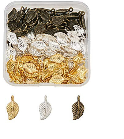 Cheriswelry 120 Stück tibetische Blatt-Anhänger aus Legierung, Metallblätter, Anhängeperlen zur Herstellung von selbstgemachtem Schmuck (Silber/Gold/Antik-Bronze)
