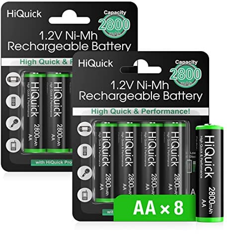 HiQuick 8 x AA Rechargeable batteries 2800 mAh NI-MH High Capacity AA Rechargeable Batteries, Pack of 8