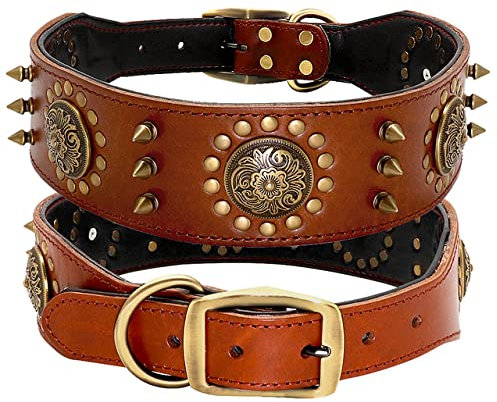 YUEHAN Collar De Perro Collar De Cuero Duradero para Perros Collares para Perros con Tachuelas con Pinchos Frescos Ajustables para Perros Medianos Grandes Pitbull L XL