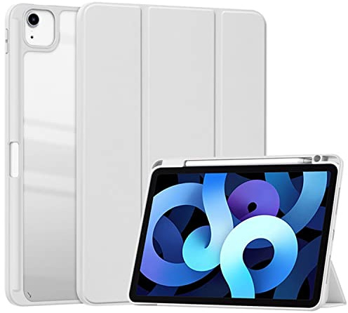 HUEZOE Étui Compatible avec iPad Air 5 2022/iPad Air 4 2020 et iPad Pro 11 2021/2020/2018, Coque Rigide en Acrylique avec Porte-Stylo, Fonction Veille/réveil Automatique, Gris Clair