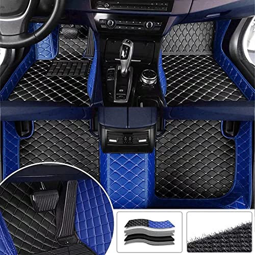 NYMCAR Nach Maß Auto FußMatten für Jaguar E-Pace,F-Pace,I-Pace,XE,XF,XF Sportbrake,XK (Schwarz beige+Blau)